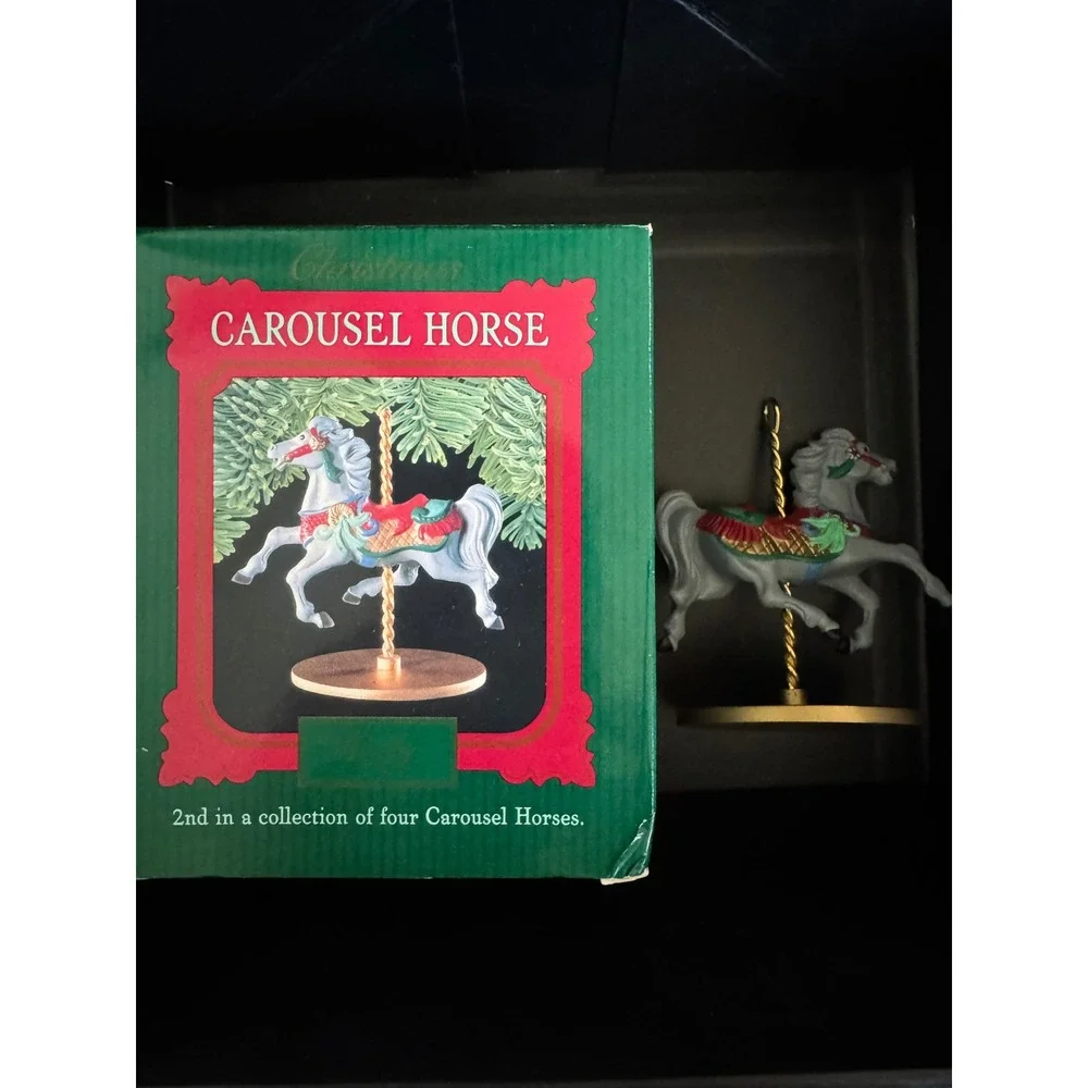 Vintage 1989 Hallmark Carousel Horse Christmas Ornament 2nd in Series Grey Red